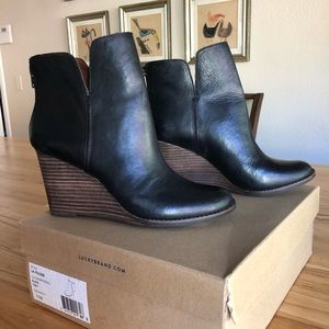 Lucky brand black size 9.5 wedge booties